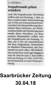 Saarbrücker Zeitung 30.04.18